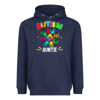 Navy autistic auntie puzzle support family autism awareness sweatshirt Heavyweight Hoodie - linhVisuals