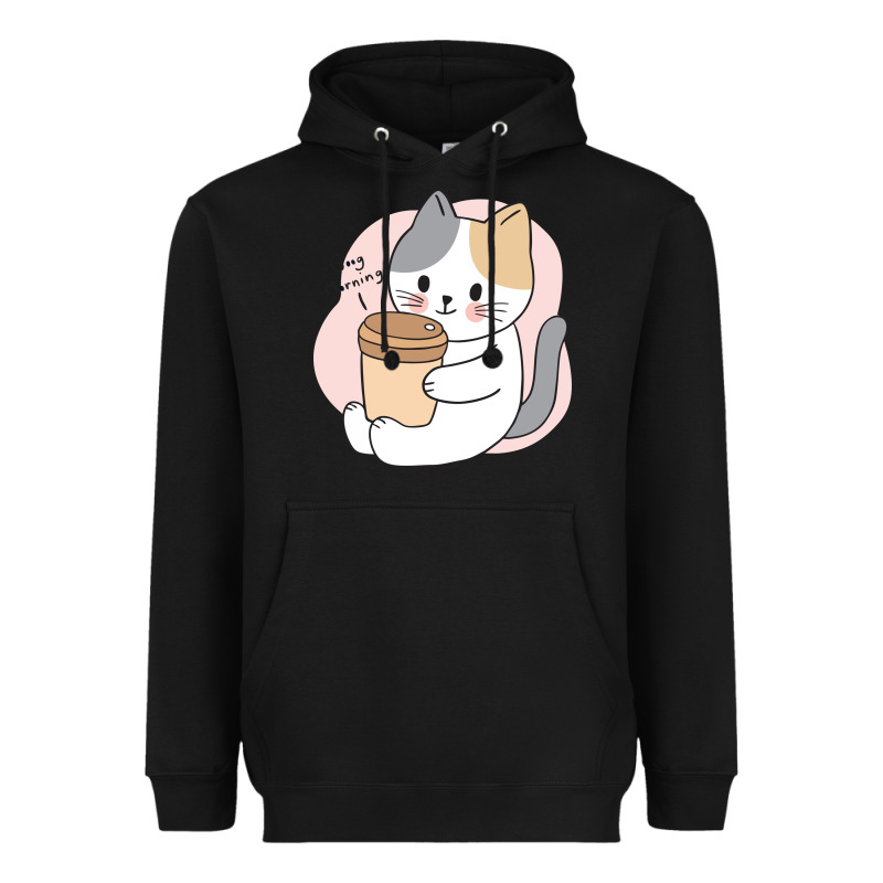 Cat Drinking Coffee Kitten Kawaii Japanese Kitty Heavyweight Hoodie by linhVisuals | Teevron