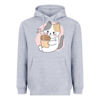 Heather Grey Cat Drinking Coffee Kitten Kawaii Japanese Kitty Heavyweight Hoodie - linhVisuals