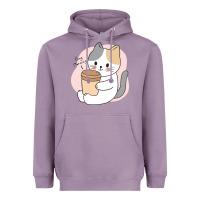 Lavender Cat Drinking Coffee Kitten Kawaii Japanese Kitty Heavyweight Hoodie - linhVisuals