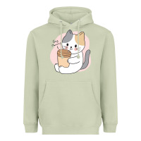 Matcha Cat Drinking Coffee Kitten Kawaii Japanese Kitty Heavyweight Hoodie - linhVisuals