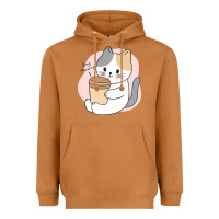 Meerkat Cat Drinking Coffee Kitten Kawaii Japanese Kitty Heavyweight Hoodie - linhVisuals