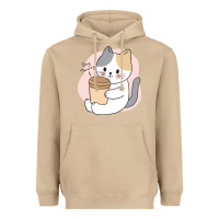 Mushroom Cat Drinking Coffee Kitten Kawaii Japanese Kitty Heavyweight Hoodie - linhVisuals