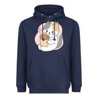 Navy Cat Drinking Coffee Kitten Kawaii Japanese Kitty Heavyweight Hoodie - linhVisuals