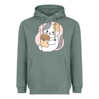 Sage Cat Drinking Coffee Kitten Kawaii Japanese Kitty Heavyweight Hoodie - linhVisuals