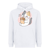 White Cat Drinking Coffee Kitten Kawaii Japanese Kitty Heavyweight Hoodie - linhVisuals