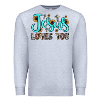 Heather Grey jesus loves you Premium Sweatshirt - JahusDesignShop