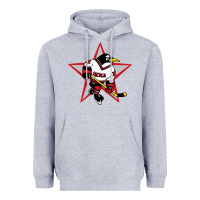 Heather Grey Red Penguin 1990's Russian Heavyweight Hoodie - linhVisuals