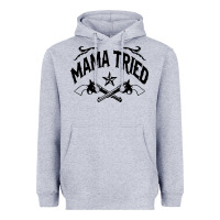 Heather Grey mama tried guns Heavyweight Hoodie - linhVisuals