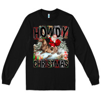 Black Howdy Christmas Rodeo Santa Long Sleeve Tee - FaDigitalArtStudio
