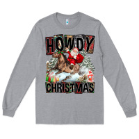 Heather Grey Howdy Christmas Rodeo Santa Long Sleeve Tee - FaDigitalArtStudio