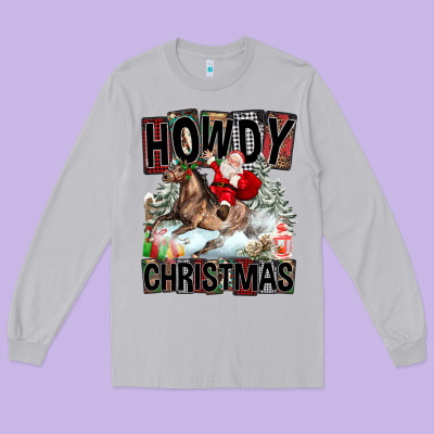 Howdy Christmas Rodeo Santa Long Sleeve Tee Designed By Fadigitalartstudio