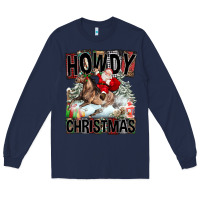 Navy Howdy Christmas Rodeo Santa Long Sleeve Tee - FaDigitalArtStudio
