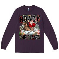 Plum Howdy Christmas Rodeo Santa Long Sleeve Tee - FaDigitalArtStudio