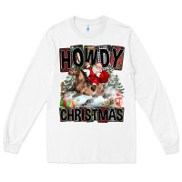White Howdy Christmas Rodeo Santa Long Sleeve Tee - FaDigitalArtStudio
