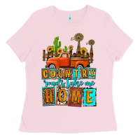 Bubblegum Pink country roads take me home olivia Ladies Tee - OliviaCreatesArt