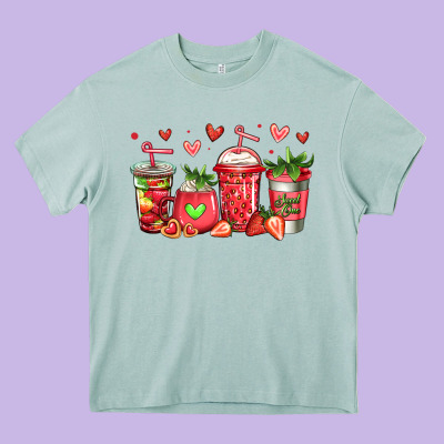 Strawberry Coffee Cups Heavy Core Tee Designed By Jasminsmagicworld