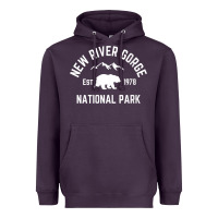 Womens New River Gorge National Park Bear West Virginia Nature V Neck Heavyweight Hoodie | Teevron