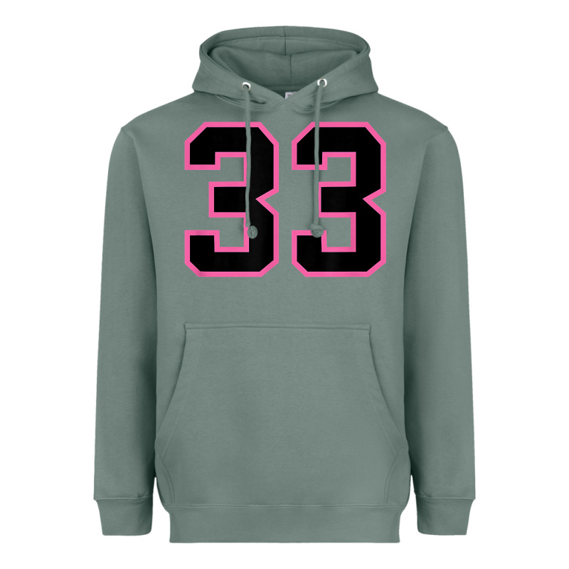 Number 33 Sports Jersey Athlete Fan Pink Black Lucky Number T Shirt Heavyweight Hoodie by linhVisuals | Teevron