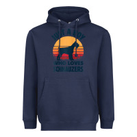 Navy schnauzer just a boy who loves dogs men retro vintage sunset raglan ba Heavyweight Hoodie - linhVisuals