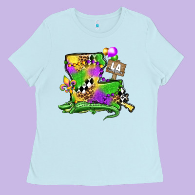 Louisiana Map Alligator Mardi Gras Olivia Ladies Tee Designed By Oliviacreatesart