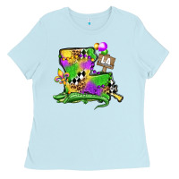 Baby Blue louisiana map alligator mardi gras olivia Ladies Tee - OliviaCreatesArt