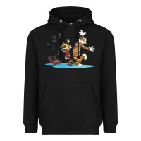 Black newcalvin and hobbes sing 09 Heavyweight Hoodie - linhVisuals