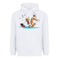 White newcalvin and hobbes sing 09 Heavyweight Hoodie - linhVisuals