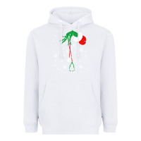 White newchristmas grinch hand holding a stethoscope Heavyweight Hoodie - linhVisuals