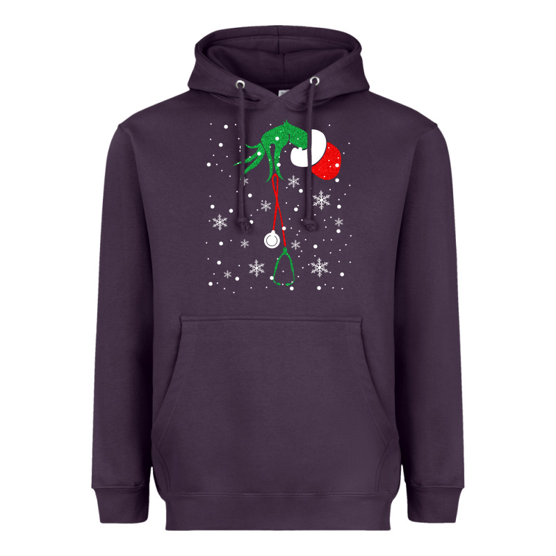 Newchristmas Grinch Hand Holding A Stethoscope Heavyweight Hoodie by linhVisuals | Teevron