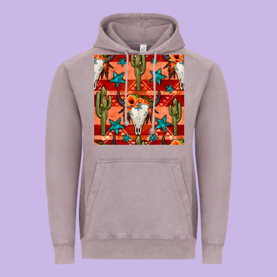 Bull Skull Cactus Seamless Pattern Vintage Hoodie Designed By Bundleandbundleshop