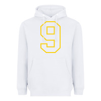 White number #9 sports jersey uniform Heavyweight Hoodie - linhVisuals