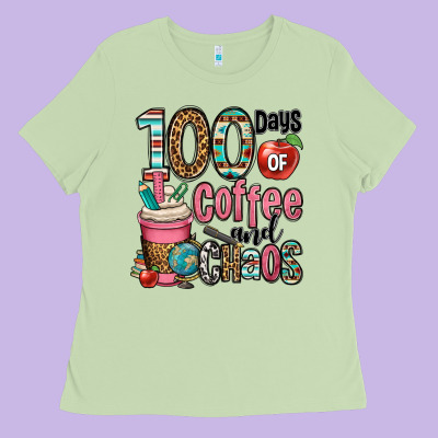 Hundred Days Of Coffee And Chaos Ladies Tee Designed By Oliviacreatesart