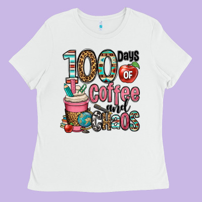 Hundred Days Of Coffee And Chaos Ladies Tee Designed By Oliviacreatesart