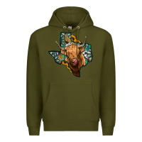 Army Green texas map highland cow Premium Hoodie - Jasminsmagicworld