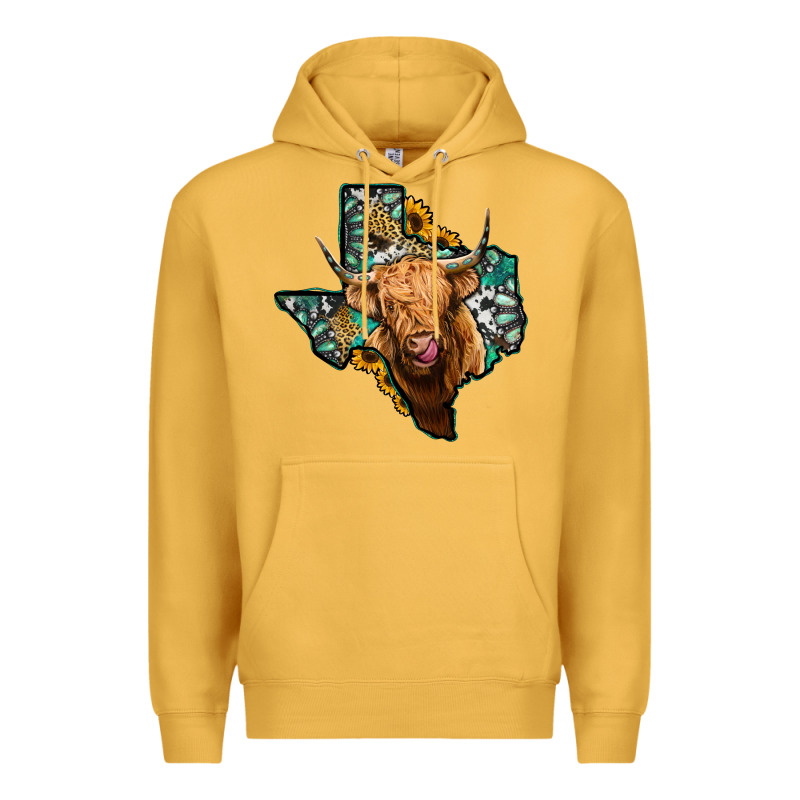 Texas Map Highland Cow Premium Hoodie by Jasminsmagicworld | Teevron