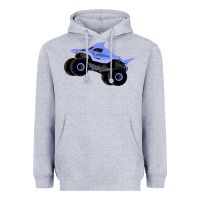 Heather Grey Monster Truck Megalodon Heavyweight Hoodie - linhVisuals