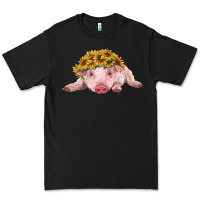Black baby pig with sunflower headband Premium Tee - RanaPortraitStore