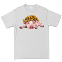 Dove Grey baby pig with sunflower headband Premium Tee - RanaPortraitStore