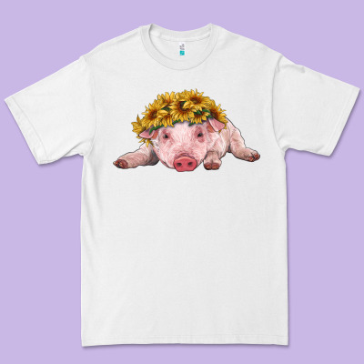 Baby Pig With Sunflower Headband Premium Tee Designed By Ranaportraitstore