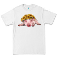 White baby pig with sunflower headband Premium Tee - RanaPortraitStore
