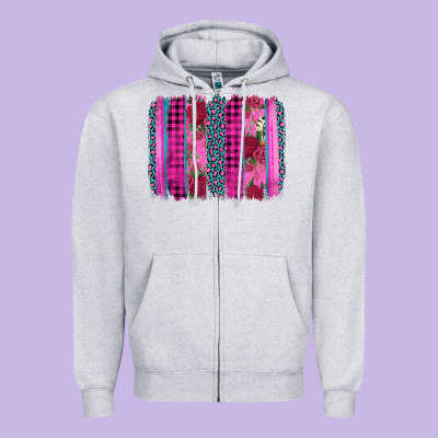 Valentine's Day Floral Leopard Brushstroke Zipper Hoodie Designed By Adodesignshop