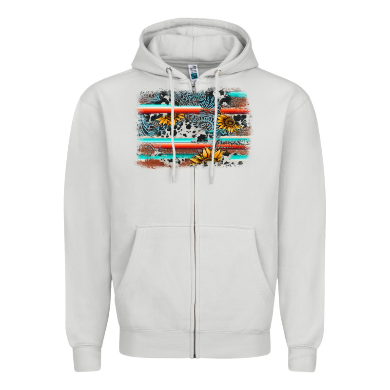 Serape Cowhide Sunflower Background Zipper Hoodie by AdoDesignShop | Teevron