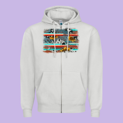 Serape Cowhide Sunflower Background Zipper Hoodie Designed By Adodesignshop