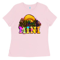 Bubblegum Pink softball mini Ladies Tee - OliviaCreatesArt