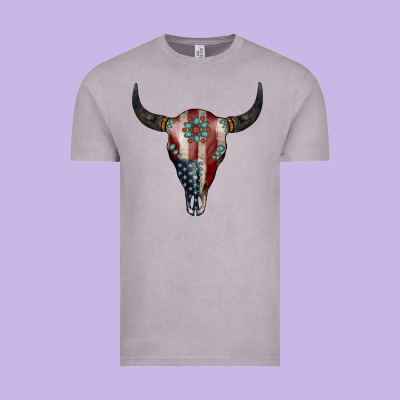 American Bull Skull Gemstone Vintage Tee Designed By Jasminsmagicworld