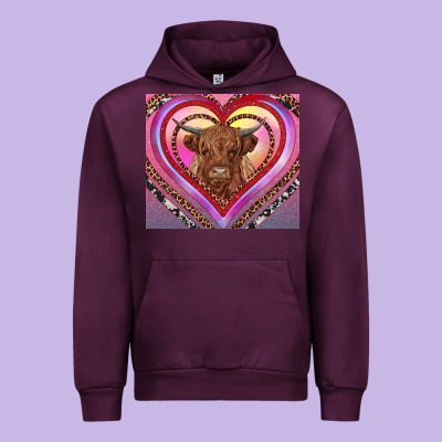 Highland Cow Valentine's Day Urban Hoodie Designed By Ranaportraitstore