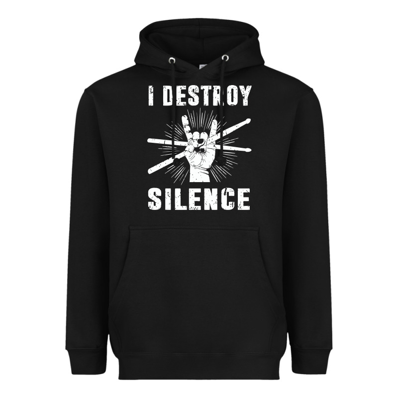 I Destroy Silence Drum Set Drummer Gift Heavyweight Hoodie by linhVisuals | Teevron