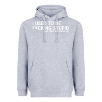 Heather Grey i used to be f cking stupid Heavyweight Hoodie - linhVisuals