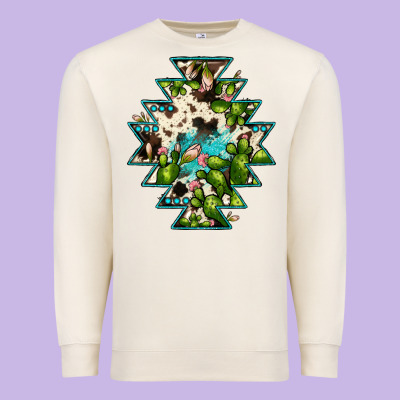 Aztec  Cowhide Cactus Gemstone Premium Sweatshirt Designed By Jahusdesignshop